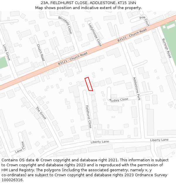 23A, FIELDHURST CLOSE, ADDLESTONE, KT15 1NN: Location map and indicative extent of plot