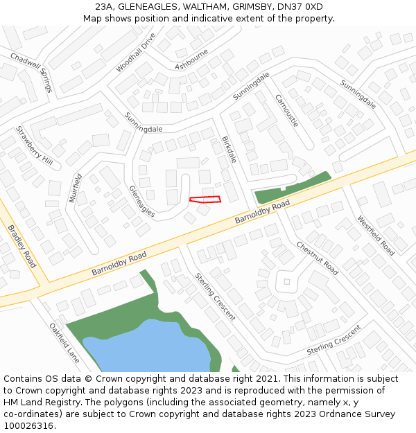 23A, GLENEAGLES, WALTHAM, GRIMSBY, DN37 0XD: Location map and indicative extent of plot