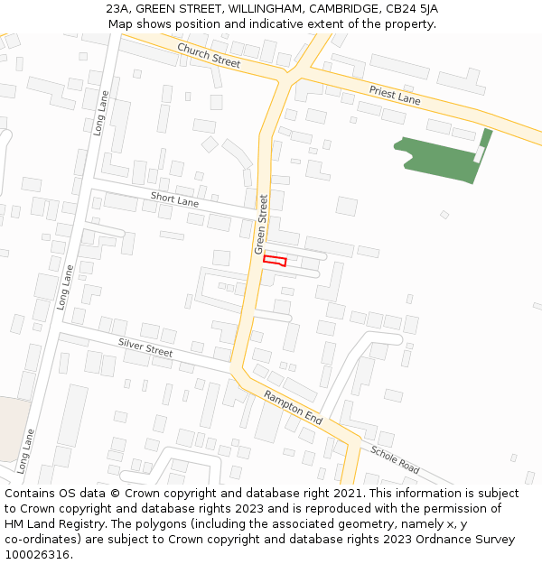 23A, GREEN STREET, WILLINGHAM, CAMBRIDGE, CB24 5JA: Location map and indicative extent of plot