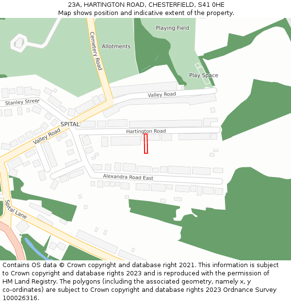 23A, HARTINGTON ROAD, CHESTERFIELD, S41 0HE: Location map and indicative extent of plot