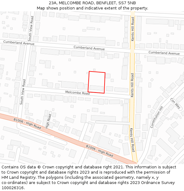 23A, MELCOMBE ROAD, BENFLEET, SS7 5NB: Location map and indicative extent of plot