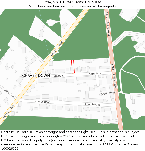 23A, NORTH ROAD, ASCOT, SL5 8RP: Location map and indicative extent of plot