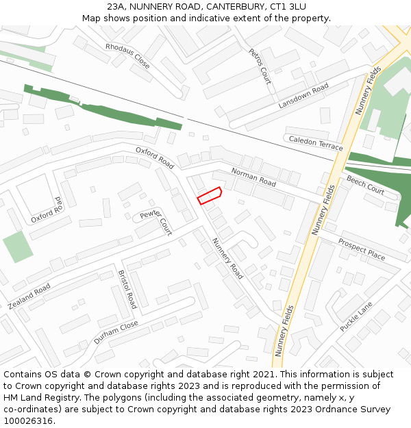 23A, NUNNERY ROAD, CANTERBURY, CT1 3LU: Location map and indicative extent of plot