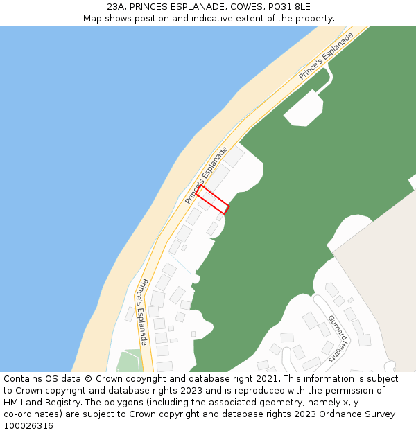 23A, PRINCES ESPLANADE, COWES, PO31 8LE: Location map and indicative extent of plot