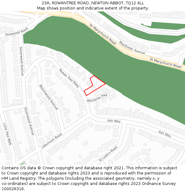 23A, ROWANTREE ROAD, NEWTON ABBOT, TQ12 4LL: Location map and indicative extent of plot