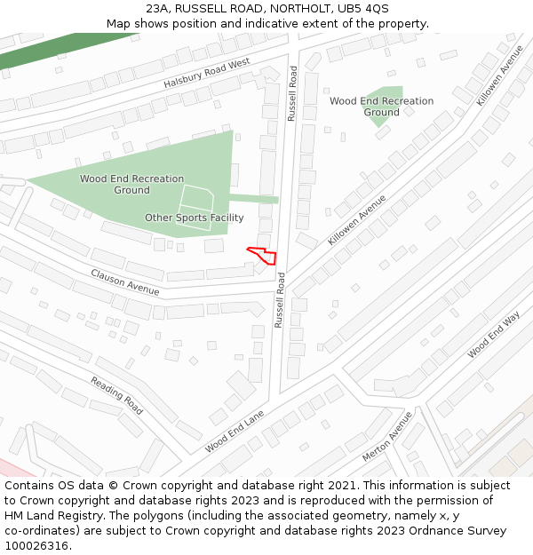 23A, RUSSELL ROAD, NORTHOLT, UB5 4QS: Location map and indicative extent of plot