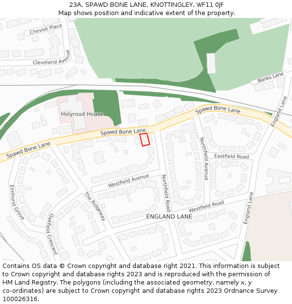 23A, SPAWD BONE LANE, KNOTTINGLEY, WF11 0JF: Location map and indicative extent of plot