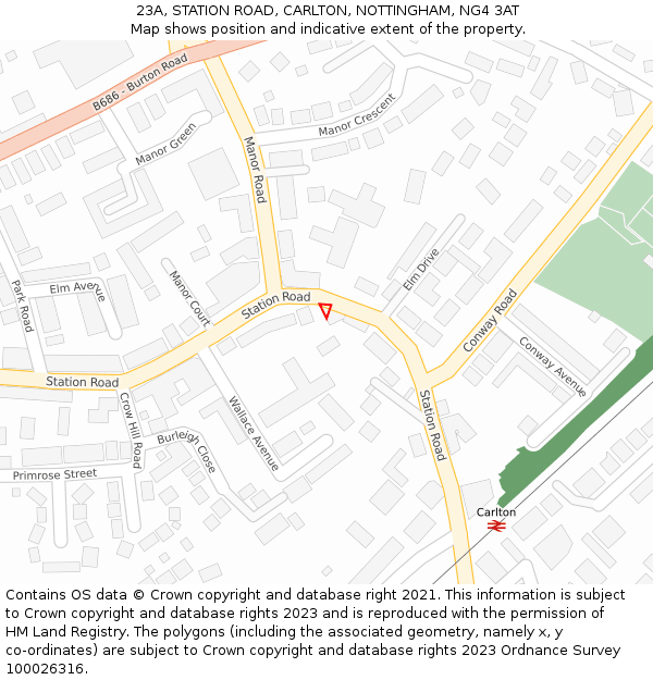 23A, STATION ROAD, CARLTON, NOTTINGHAM, NG4 3AT: Location map and indicative extent of plot