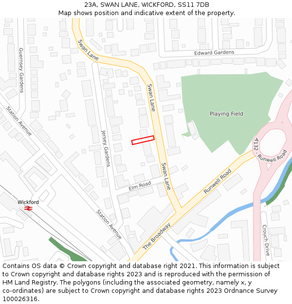 23A, SWAN LANE, WICKFORD, SS11 7DB: Location map and indicative extent of plot
