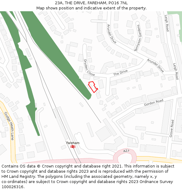 23A, THE DRIVE, FAREHAM, PO16 7NL: Location map and indicative extent of plot