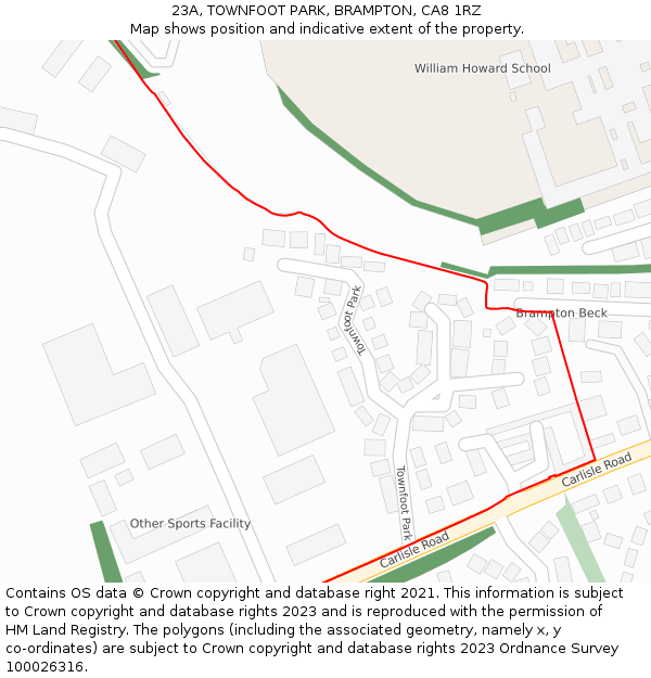 23A, TOWNFOOT PARK, BRAMPTON, CA8 1RZ: Location map and indicative extent of plot