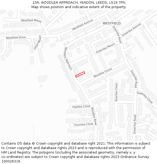 23A, WOODLEA APPROACH, YEADON, LEEDS, LS19 7PN: Location map and indicative extent of plot