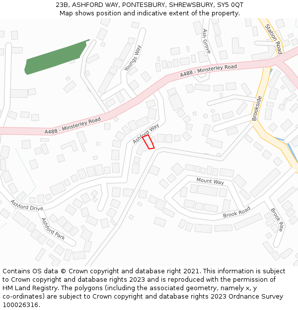 23B, ASHFORD WAY, PONTESBURY, SHREWSBURY, SY5 0QT: Location map and indicative extent of plot