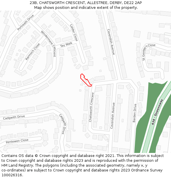 23B, CHATSWORTH CRESCENT, ALLESTREE, DERBY, DE22 2AP: Location map and indicative extent of plot