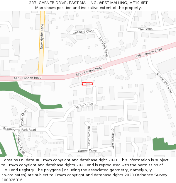 23B, GARNER DRIVE, EAST MALLING, WEST MALLING, ME19 6RT: Location map and indicative extent of plot