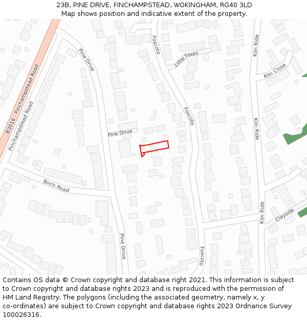 23B, PINE DRIVE, FINCHAMPSTEAD, WOKINGHAM, RG40 3LD: Location map and indicative extent of plot