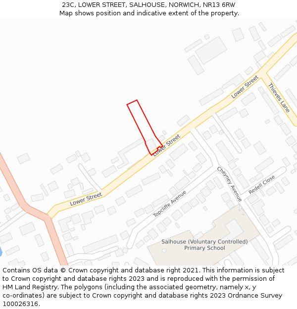 23C, LOWER STREET, SALHOUSE, NORWICH, NR13 6RW: Location map and indicative extent of plot