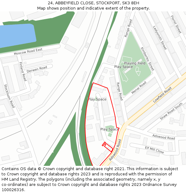 24, ABBEYFIELD CLOSE, STOCKPORT, SK3 8EH: Location map and indicative extent of plot