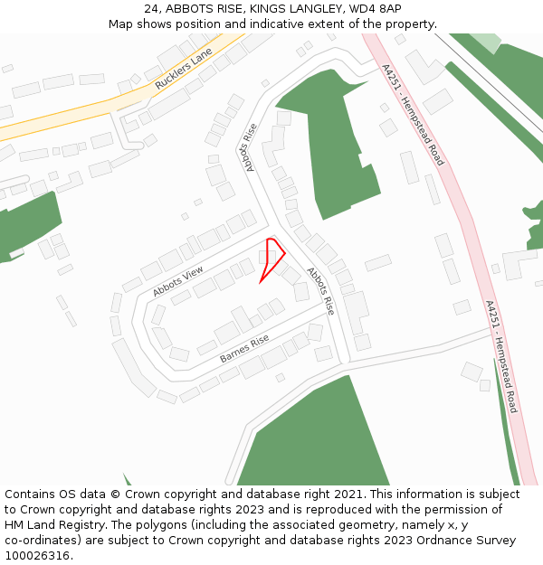 24, ABBOTS RISE, KINGS LANGLEY, WD4 8AP: Location map and indicative extent of plot