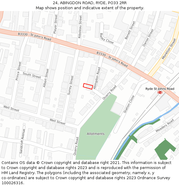 24, ABINGDON ROAD, RYDE, PO33 2RR: Location map and indicative extent of plot