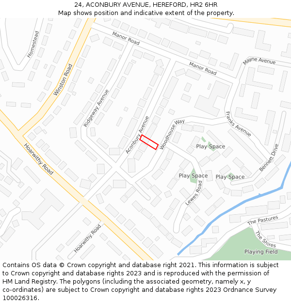 24, ACONBURY AVENUE, HEREFORD, HR2 6HR: Location map and indicative extent of plot