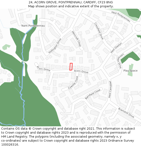 24, ACORN GROVE, PONTPRENNAU, CARDIFF, CF23 8NG: Location map and indicative extent of plot