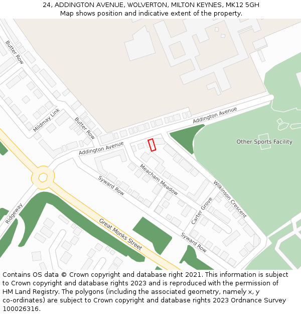 24, ADDINGTON AVENUE, WOLVERTON, MILTON KEYNES, MK12 5GH: Location map and indicative extent of plot