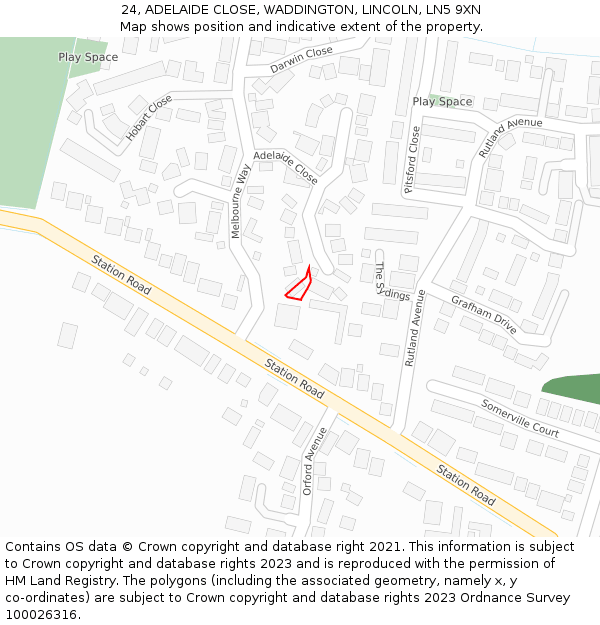 24, ADELAIDE CLOSE, WADDINGTON, LINCOLN, LN5 9XN: Location map and indicative extent of plot