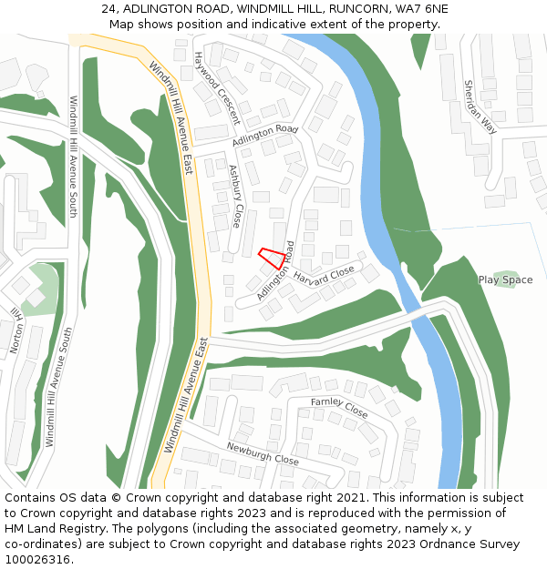 24, ADLINGTON ROAD, WINDMILL HILL, RUNCORN, WA7 6NE: Location map and indicative extent of plot