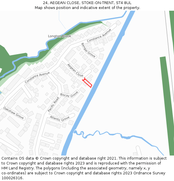 24, AEGEAN CLOSE, STOKE-ON-TRENT, ST4 8UL: Location map and indicative extent of plot