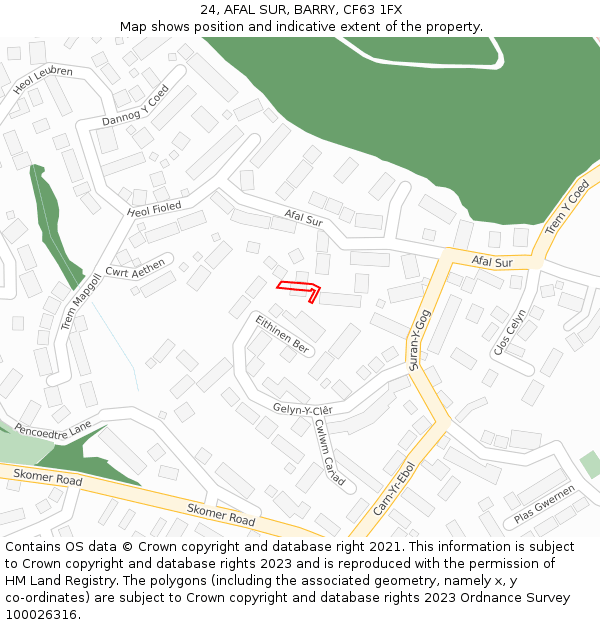 24, AFAL SUR, BARRY, CF63 1FX: Location map and indicative extent of plot