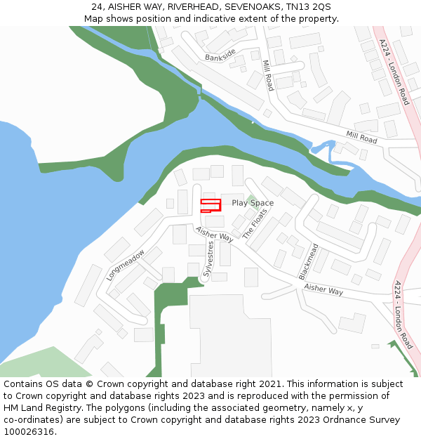 24, AISHER WAY, RIVERHEAD, SEVENOAKS, TN13 2QS: Location map and indicative extent of plot
