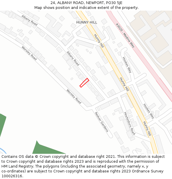 24, ALBANY ROAD, NEWPORT, PO30 5JE: Location map and indicative extent of plot