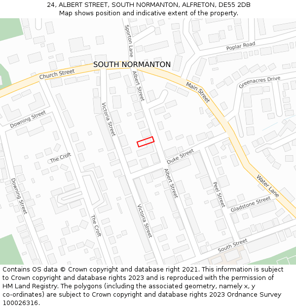 24, ALBERT STREET, SOUTH NORMANTON, ALFRETON, DE55 2DB: Location map and indicative extent of plot