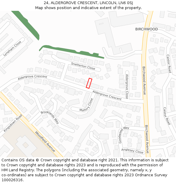 24, ALDERGROVE CRESCENT, LINCOLN, LN6 0SJ: Location map and indicative extent of plot