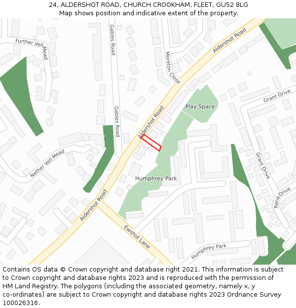 24, ALDERSHOT ROAD, CHURCH CROOKHAM, FLEET, GU52 8LG: Location map and indicative extent of plot