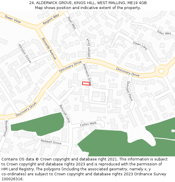 24, ALDERWICK GROVE, KINGS HILL, WEST MALLING, ME19 4GB: Location map and indicative extent of plot