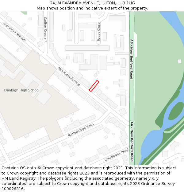 24, ALEXANDRA AVENUE, LUTON, LU3 1HG: Location map and indicative extent of plot
