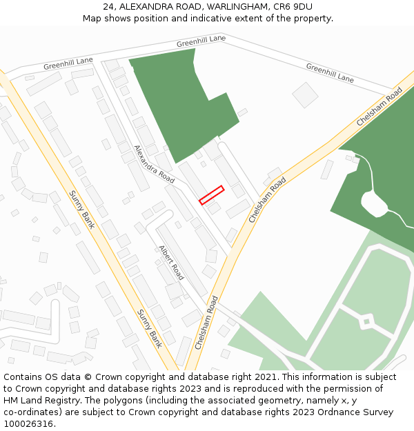 24, ALEXANDRA ROAD, WARLINGHAM, CR6 9DU: Location map and indicative extent of plot