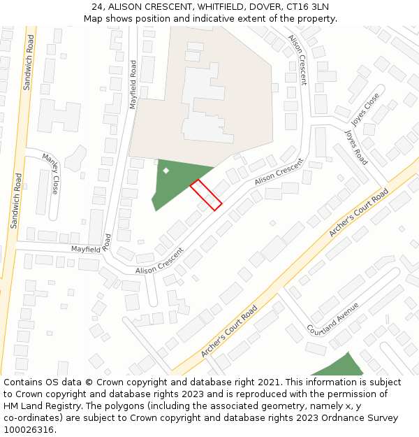 24, ALISON CRESCENT, WHITFIELD, DOVER, CT16 3LN: Location map and indicative extent of plot