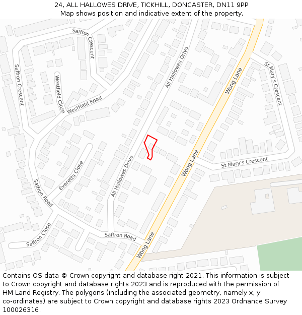 24, ALL HALLOWES DRIVE, TICKHILL, DONCASTER, DN11 9PP: Location map and indicative extent of plot