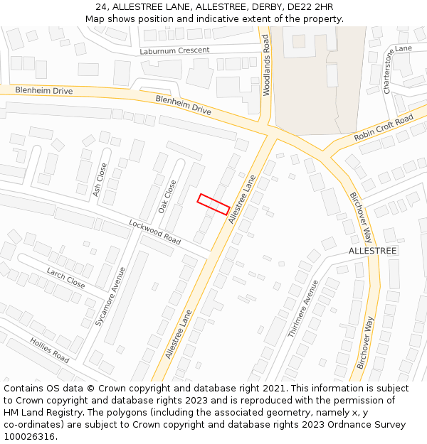 24, ALLESTREE LANE, ALLESTREE, DERBY, DE22 2HR: Location map and indicative extent of plot