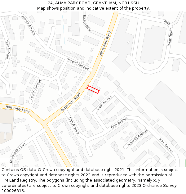 24, ALMA PARK ROAD, GRANTHAM, NG31 9SU: Location map and indicative extent of plot