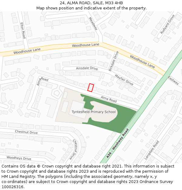 24, ALMA ROAD, SALE, M33 4HB: Location map and indicative extent of plot