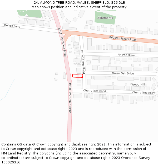 24, ALMOND TREE ROAD, WALES, SHEFFIELD, S26 5LB: Location map and indicative extent of plot