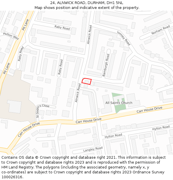 24, ALNWICK ROAD, DURHAM, DH1 5NL: Location map and indicative extent of plot