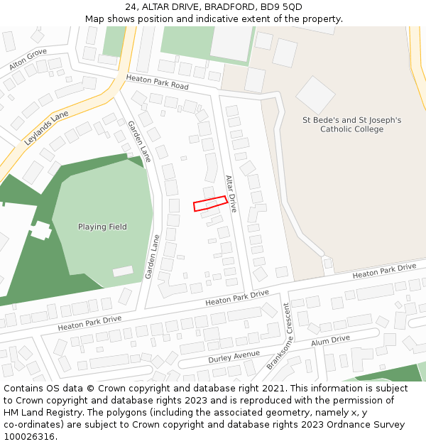 24, ALTAR DRIVE, BRADFORD, BD9 5QD: Location map and indicative extent of plot