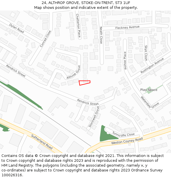 24, ALTHROP GROVE, STOKE-ON-TRENT, ST3 1UF: Location map and indicative extent of plot