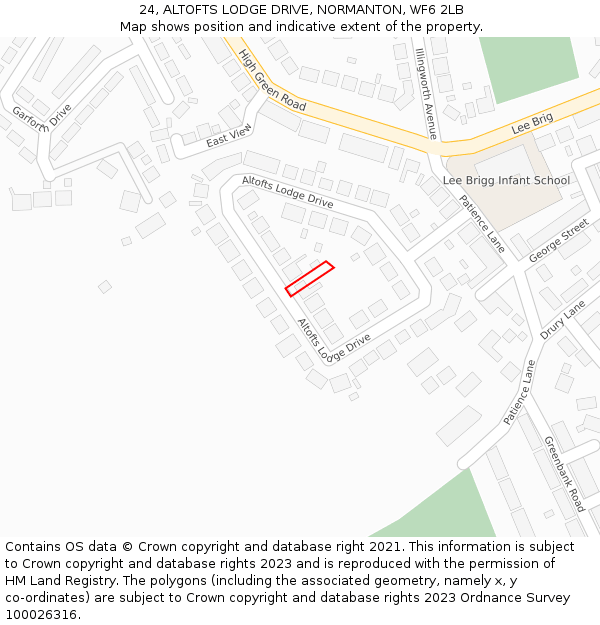 24, ALTOFTS LODGE DRIVE, NORMANTON, WF6 2LB: Location map and indicative extent of plot