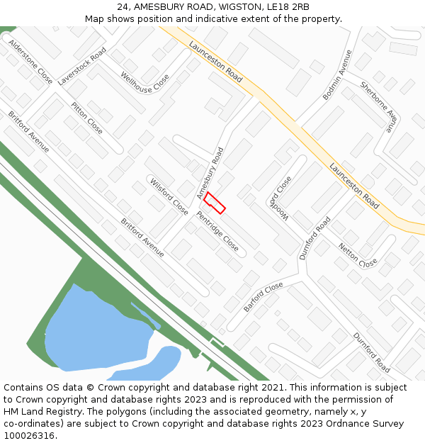 24, AMESBURY ROAD, WIGSTON, LE18 2RB: Location map and indicative extent of plot
